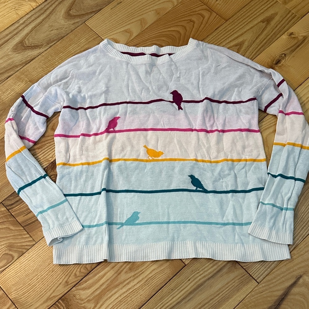 Eric + Lani Colorful Bird Pattern Sweater, Large